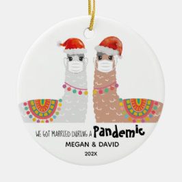 Ornamento De Cerâmica Llama Primeiro Pandêmico Casado Engraçado Santa Ha