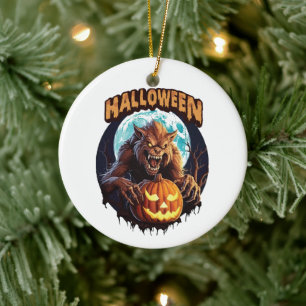 Ornamento De Cerâmica Lobisomem de Halloween