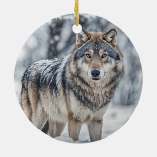 Ornamento De Cerâmica Lobo Bonito na Neve Festa de Natal