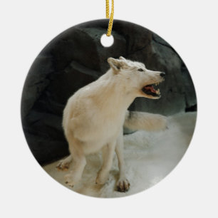 Ornamento De Cerâmica Lobo Branco