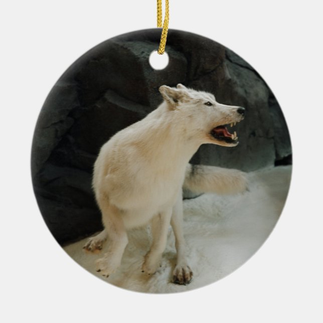 Ornamento De Cerâmica Lobo Branco (Frente)