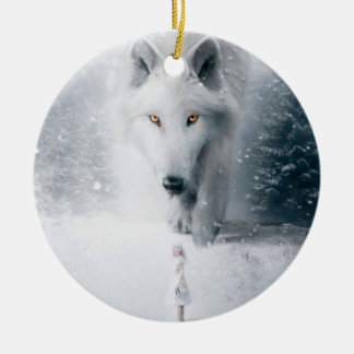 Ornamento De Cerâmica Lobo branco gigante