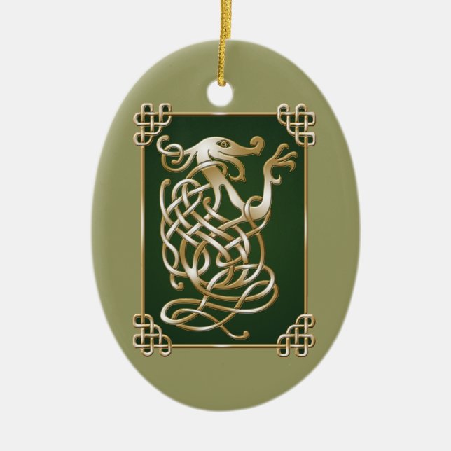 Ornamento De Cerâmica Lobo Celta - Fundo Verde (Frente)