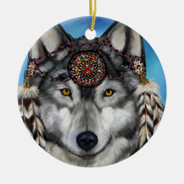 ORNAMENTO DE CERÂMICA LOBO CINZENTO (Frente)