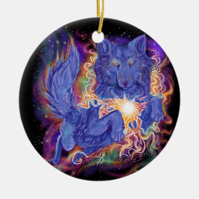 Ornamento De Cerâmica Lobo Cósmico (Frente)