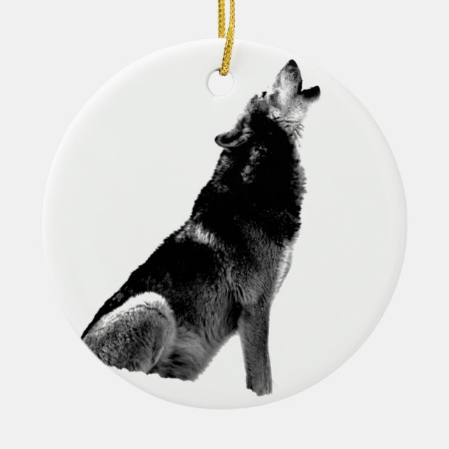 Ornamento De Cerâmica Lobo-de-Howling Branco-Preto (Frente)