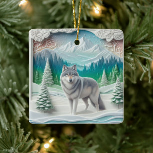 Ornamento De Cerâmica Lobo do País das Maravilhas de Inverno Natal Perso