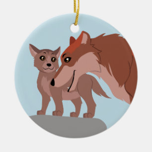 Ornamento De Cerâmica Lobo e filhote de cachorro do pai