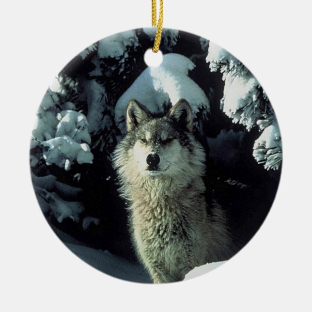 Ornamento De Cerâmica Lobo na neve (Frente)
