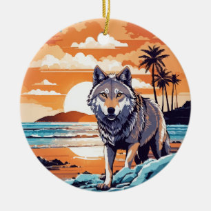 Ornamento De Cerâmica Lobo na Praia