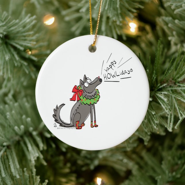 Ornamento De Cerâmica Lobo Natal Engraçado Crianças Bonitas (Árvore)