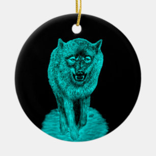 Ornamento De Cerâmica Lobo Negro Zangado na Noite