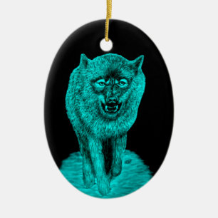 Ornamento De Cerâmica Lobo Negro Zangado na Noite