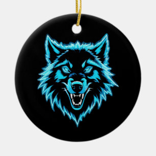 Ornamento De Cerâmica Lobo Neon