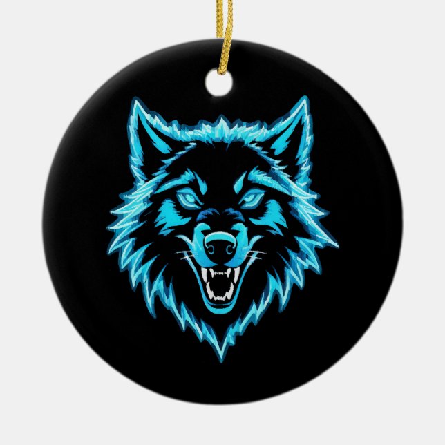 Ornamento De Cerâmica Lobo Neon (Frente)