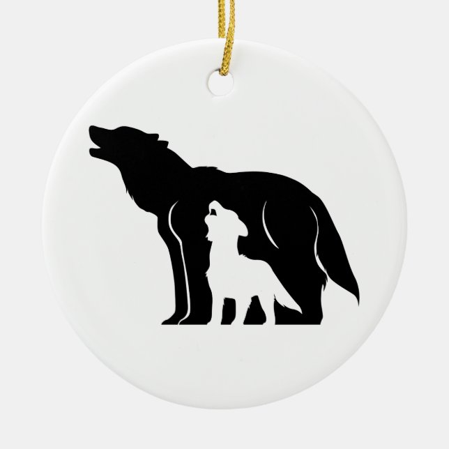 Ornamento De Cerâmica Lobos Negro e Branco (Frente)