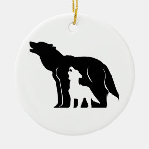 Ornamento De Cerâmica Lobos preto e branco