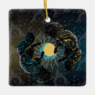 Ornamento De Cerâmica Lobos Viking Lua Sol Mitologia Nórdica