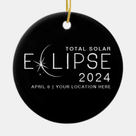 Ornamento De Cerâmica Localização Personalizada do Eclipse Solar 2024 Co