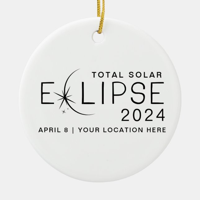Ornamento De Cerâmica Localização Personalizada do Eclipse Solar 2024 Co (Frente)