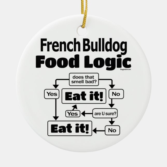 Ornamento De Cerâmica Lógica da Comida do Buldogue Francês (Frente)