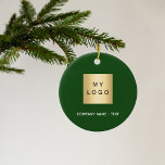 Ornamento De Cerâmica Logótipo da empresa de negócios branco e verde do<br><div class="desc">Um clássico fundo verde esmeralda. Personalize e adicione o logotipo de sua empresa e sua empresa e um texto. Se quiser que o item fique sem texto,  use sua chave de espaço traseiro para excluí-lo.</div>
