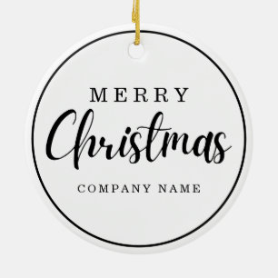 Ornamento De Cerâmica Logotipo de Empresa Preto e Branco Feliz Natal