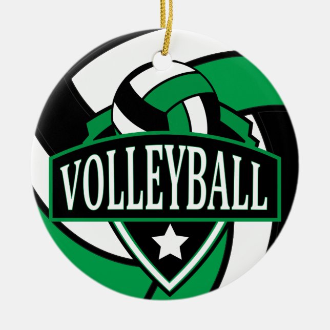 Ornamento De Cerâmica Logotipo 🏐 de Voleibol Verde e Preto (Frente)