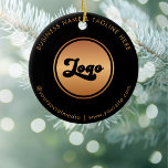 Ornamento De Cerâmica Logotipo Dourado e Texto personalizado Ordem comer<br><div class="desc">Eleve sua marca neste feriado com nosso logotipo Dourado e texto personalizado Texto comercial Cerâmica de Natal. Perfeito para empresas e pequenas empresas, este adorno elegante apresenta seu logotipo e texto personalizados, o que o fazer um presente memorável para clientes e funcionários. Feito de cerâmica de alta qualidade, combina estilo...</div>