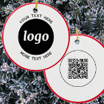 Ornamento De Cerâmica Logotipo simples e código QR de texto<br><div class="desc">Logotipo minimalista simples e texto personalizado com código QR para promover sua empresa nos feriados de inverno. Substitua o logotipo,  o código QR e o texto por você para personalizar e altere o plano de fundo e a cor do texto para corresponder à sua própria marca.</div>
