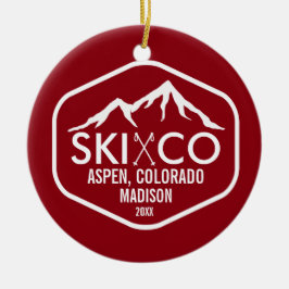 Ornamento De Cerâmica Logotipo Vintage Ski Mountain Aspen Colorado Perso