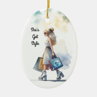 Ornamento De Cerâmica Loira Estilosa e Chic Personalizada