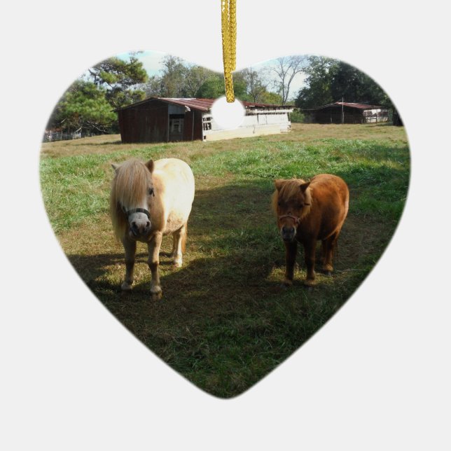 Ornamento De Cerâmica Loira Marrom, Dois Cavalos Miniatura, "Pequeno Pôn (Frente)