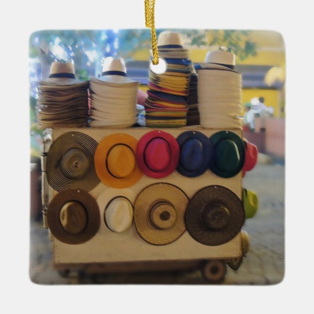 Ornamento De Cerâmica Loja de chapéu colombiana no parque (Frente)
