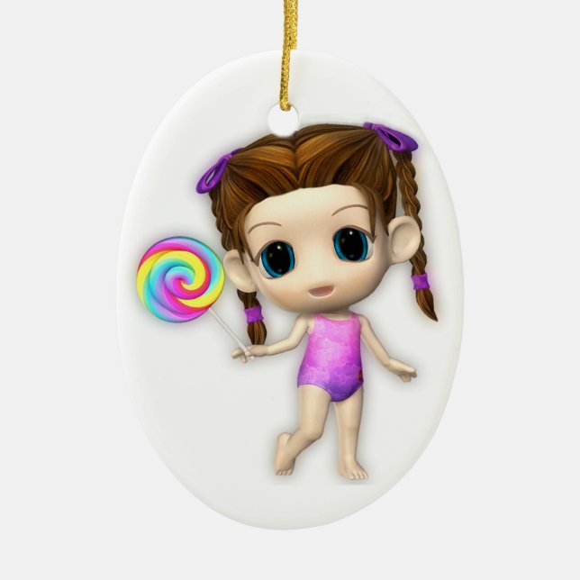 Ornamento De Cerâmica Lollipop Girl Cutie (Frente)
