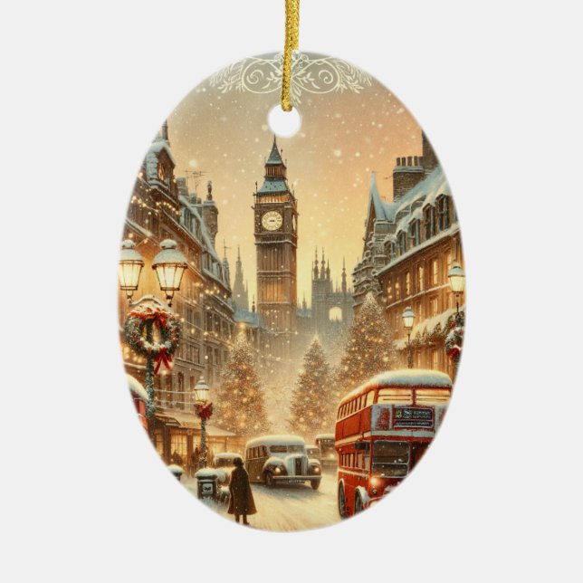 Ornamento De Cerâmica London Christmas Card – London Festive Scene (Frente)