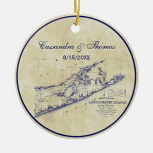 Ornamento De Cerâmica Long Island, o mapa de Hamptons é de VC Tea STít