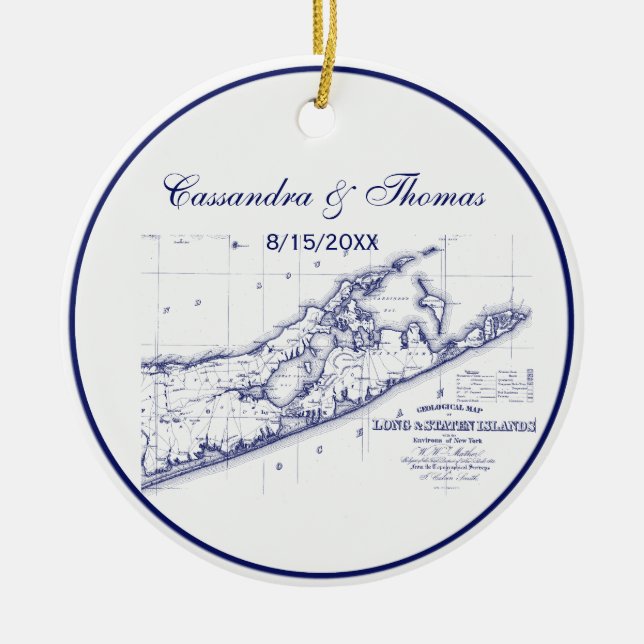 Ornamento De Cerâmica Long Island The Hamptons Map VC (Frente)