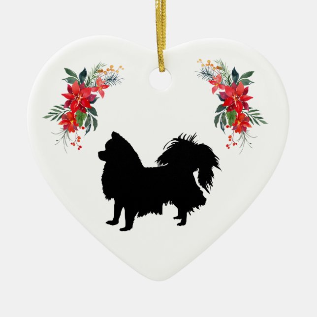 Ornamento De Cerâmica Longhaired Chihuahua Silhouette Holiday (Frente)