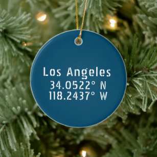 Ornamento De Cerâmica Los Angeles CA Latitude Longitude Blue