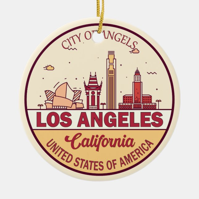 Ornamento De Cerâmica Los Angeles California City Skyline Emblem (Frente)