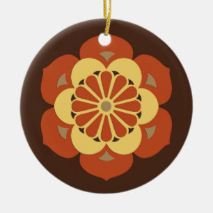 Ornamento De Cerâmica Lotus Flower Mandala, Brown, Rusta e Amarelo