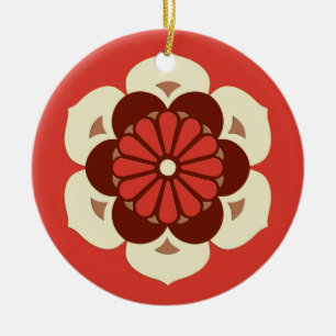 Ornamento De Cerâmica Lotus Flower Mandala, Mandarin Orange