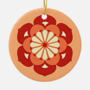 Ornamento De Cerâmica Lotus Flower Mandala, Pastel Orange e Mandarin