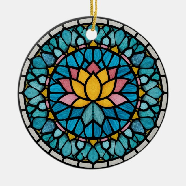 Ornamento De Cerâmica Lotus Mandala Stained Glass (Frente)