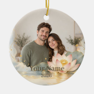 Ornamento De Cerâmica Lotus Water Custom Photo Ornament