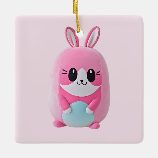 Ornamento De Cerâmica "Lou Lou". Uma fofinho, criatura rosa (Frente)