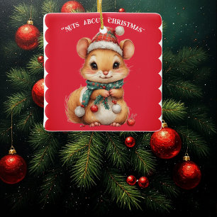 Ornamento De Cerâmica Louco por Natal Esquilo Divertido Vestido de Inver