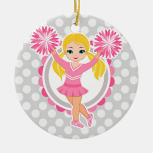 Ornamento De Cerâmica Louro cor-de-rosa do cheerleader - elogio bonito