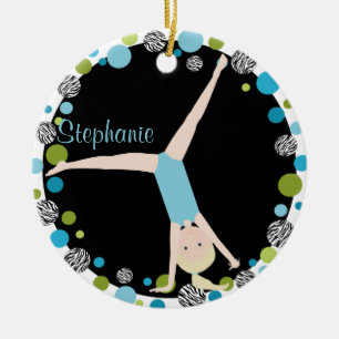 Ornamento De Cerâmica Louro do Gymnast no Aqua e verde personalizado